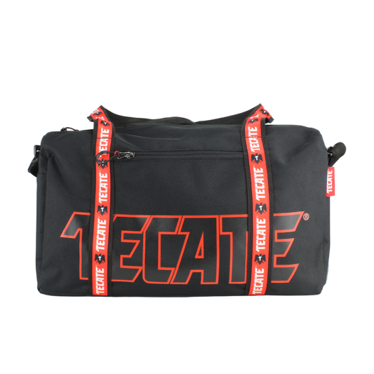 Maleta Deportiva Tecate Negra Logo Outline Rojo.