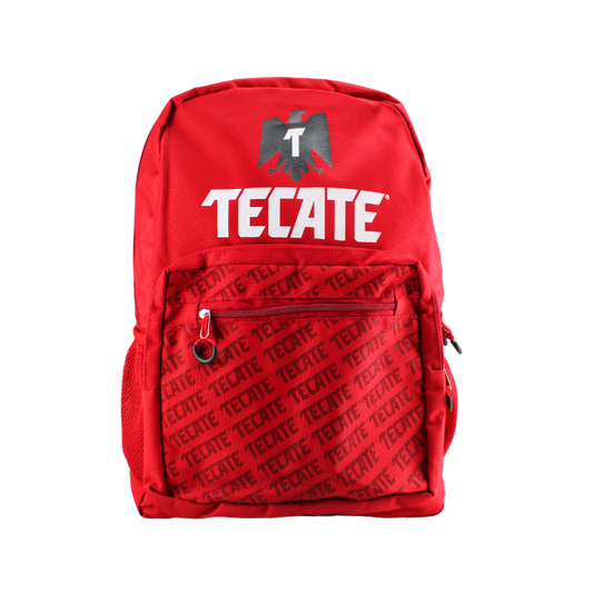 Mochila Tecate color Rojo con logos.