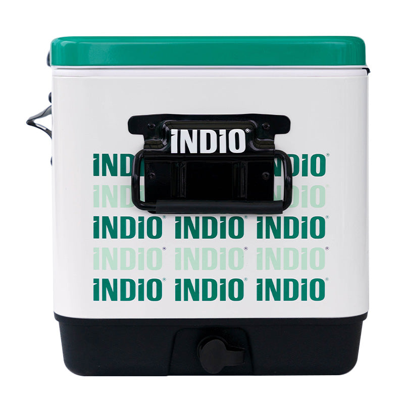 Hielera Metálica multi logos Indio color verde de 30 lt con capacidad para 36 latas