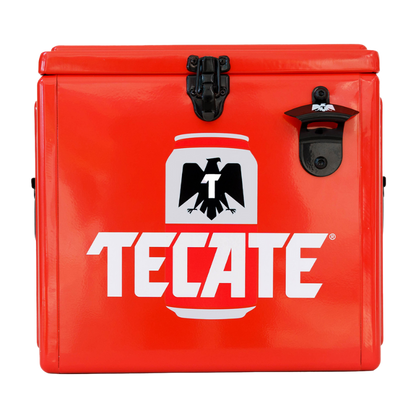 Hielera Metálica Lata Tecate Original color rojo de 15 lts.