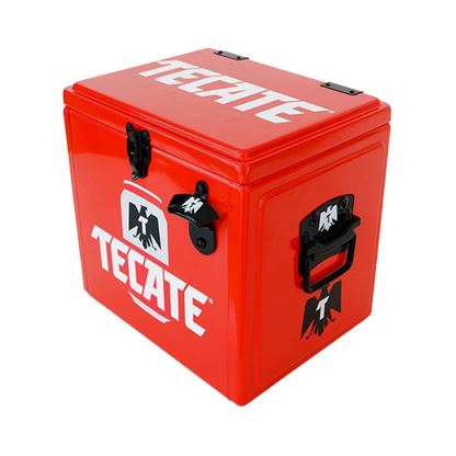 Hielera Metálica Lata Tecate Original color rojo de 15 lts.