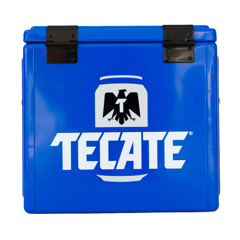 Hielera Metálica Lata Tecate Light color azul de 15 lts.